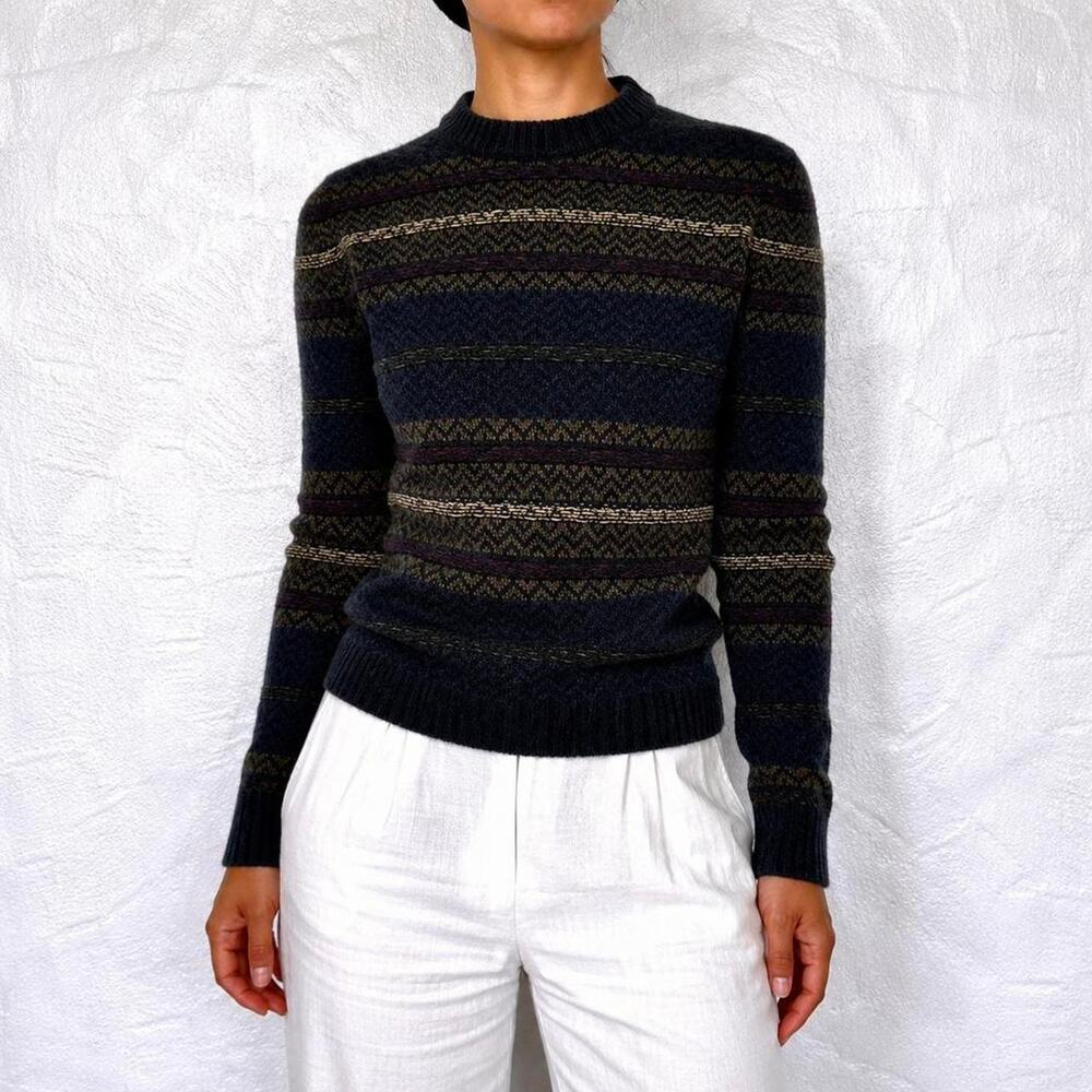 VTG Knitghts Bridge 90s Striped Knit Grandpa Sweater Navy & Brown Size M